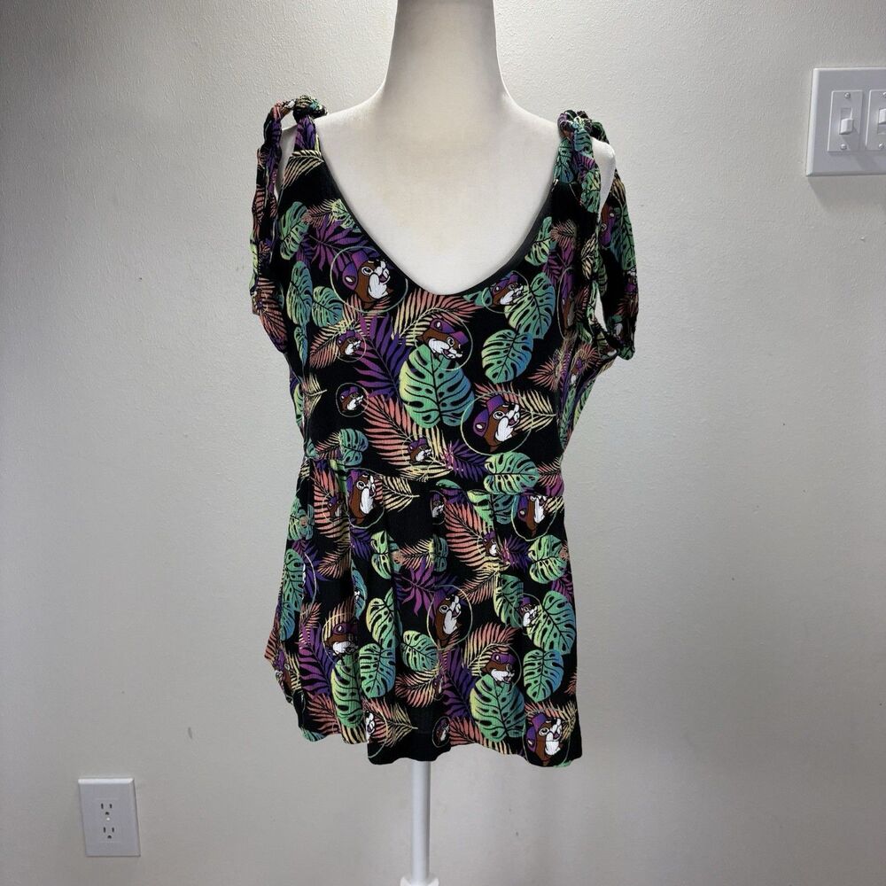 BUC-EE’S Women’s Flounce Tank Top Tie Straps Palm All Over Print Flowy Vacation